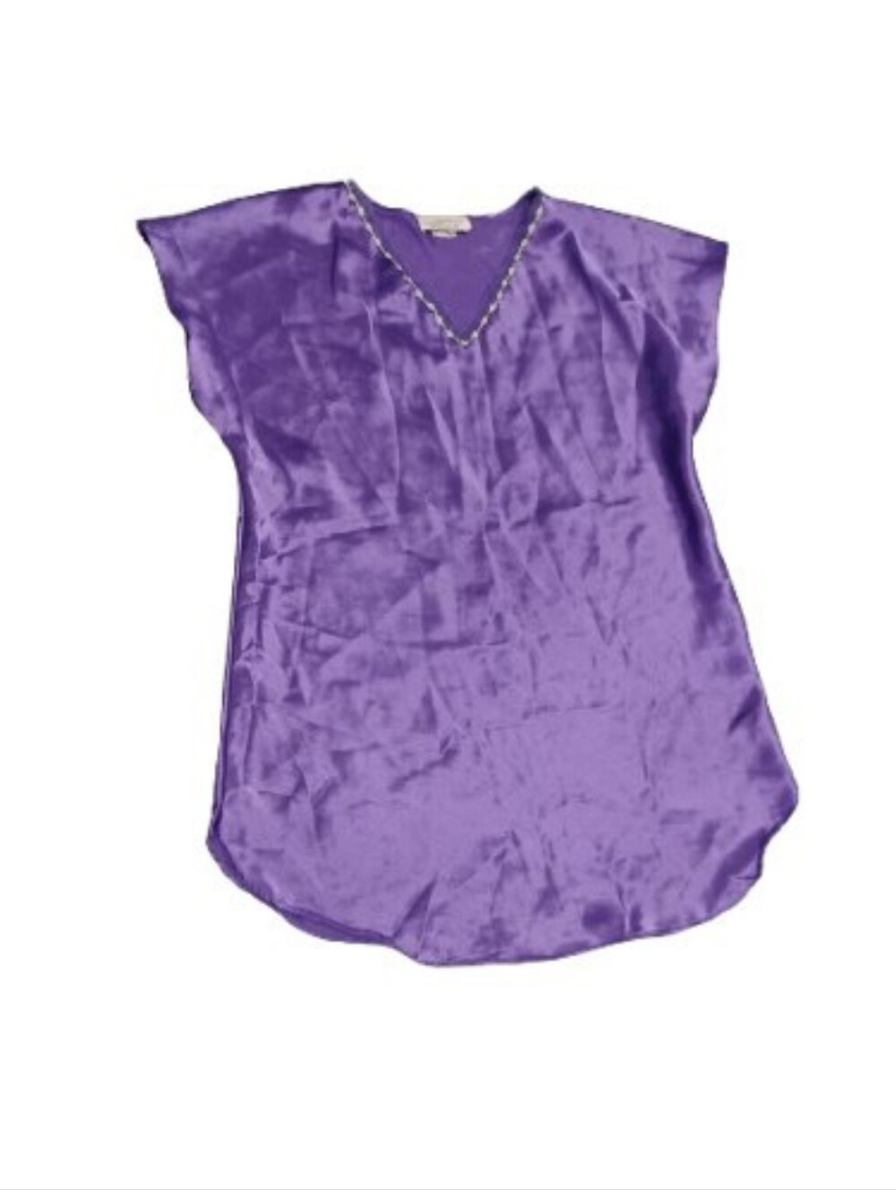 Vintage 1970s 1980s Donatella Short Sleeve Purple Satin Nightgown Dress